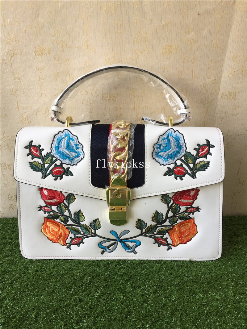 GC handbag Flower Embroidery White